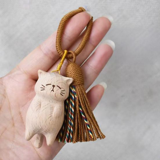 Keychain Pendant Lucky Cat Handcrafted Wooden Animal Themed Charm Bags Cell Phones Car Keys