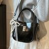 Spring and Summer New Casual Simple High-end Oil Wax Leather Portable Bucket Bag Korean Version Niche Design Solid Color Messenger Bag