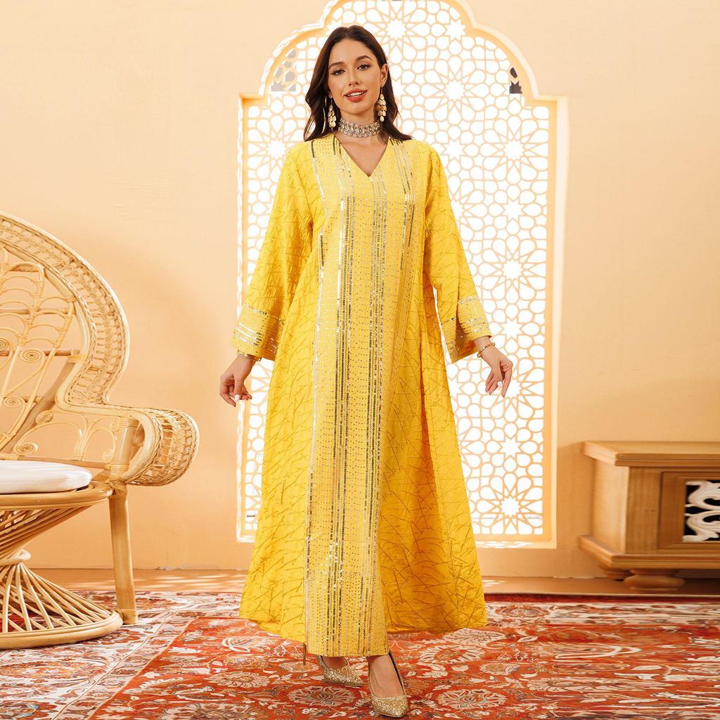 AB418 Middle Eastern Muslim Sequin Embroidered Pullover Dress Robe