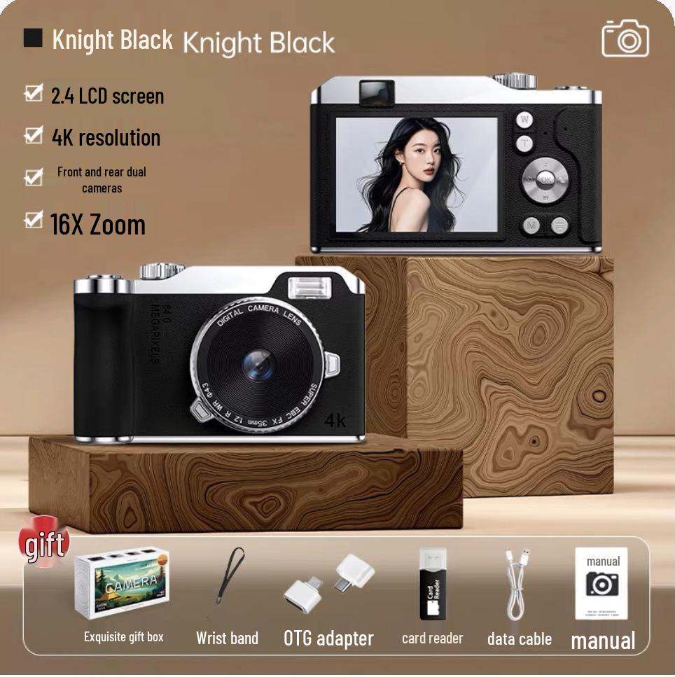 Retro CCD HD Flip Screen 4K DSLR with Dual Camera & Fill Light