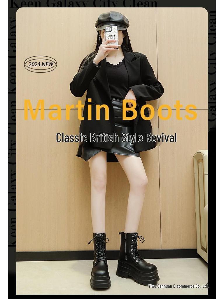 Anime Cosplay Dames Mid-Calf Martin Laarzen - 15cm Hoogte-Verhogend, Dikke Zool, Korte Stijl, Grote Maten Beschikbaar.