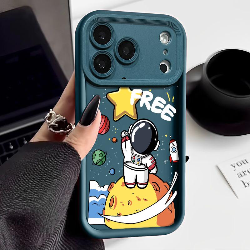 Cartoon Astronaut Patterned Soft Phone Case For iPhone 17 Pro Max 17e 16 15 14 13 Pro Max 16e 11 Shockproof Silicone Back Cover