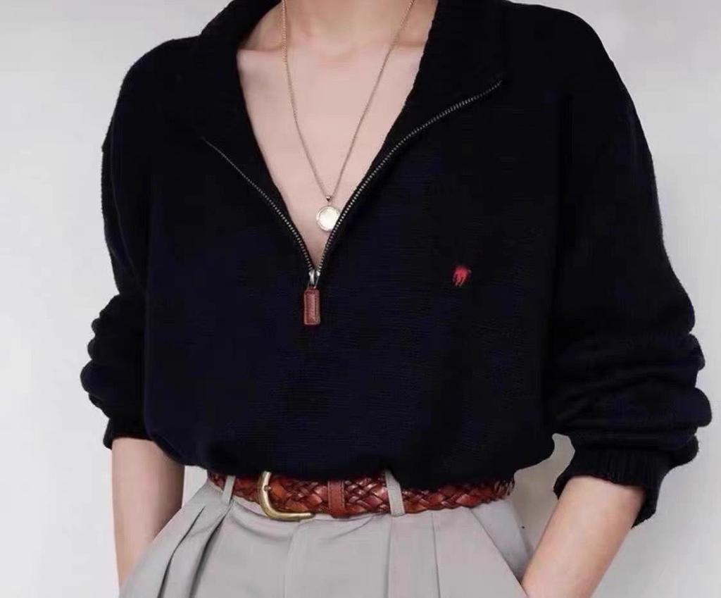 RL Ralph Lauren Herren- & Damen-Sweatshirt mit Pony-Logo und halbem Reißverschluss - Langärmlig, Umlegekragen, Lockere Passform, Amerikanischer Retro-Stil.