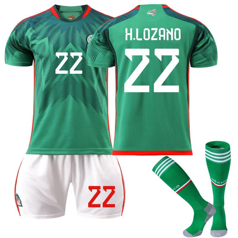 2223 Mexican Football Jersey No. 14 Home 16 Jersey Green 9 Raul 22 Lozeno Set Socks Short Sleeves