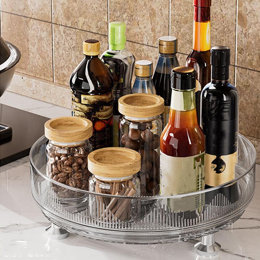 Non-slip Base Rotating Spice Rack Clear Plastic Rotating Container Bins Bathroom Storage