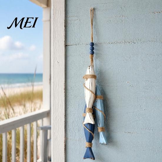 Handmade Hanging Wall Art 1/2Pcs Bohemian Wooden Starfish Decoration, Fish Ornament, Entryway Decorations Coastal Nautical Pendant for Home