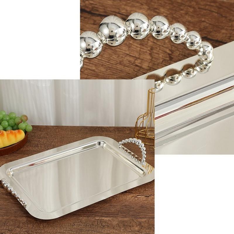 Obstschale, Kuchenplatte aus Legierung, Silberpoliert, Tragbare Hand-Snack-Scheibe, Nüsse-Organizer, Hochzeitsfeier, Schreibtischdekoration, 36 cm