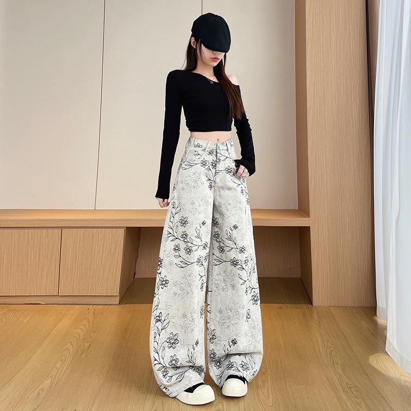 Women s Plus Size Retro Embroidered High-Waisted Baggy Patchwork Harem Jeans XXL