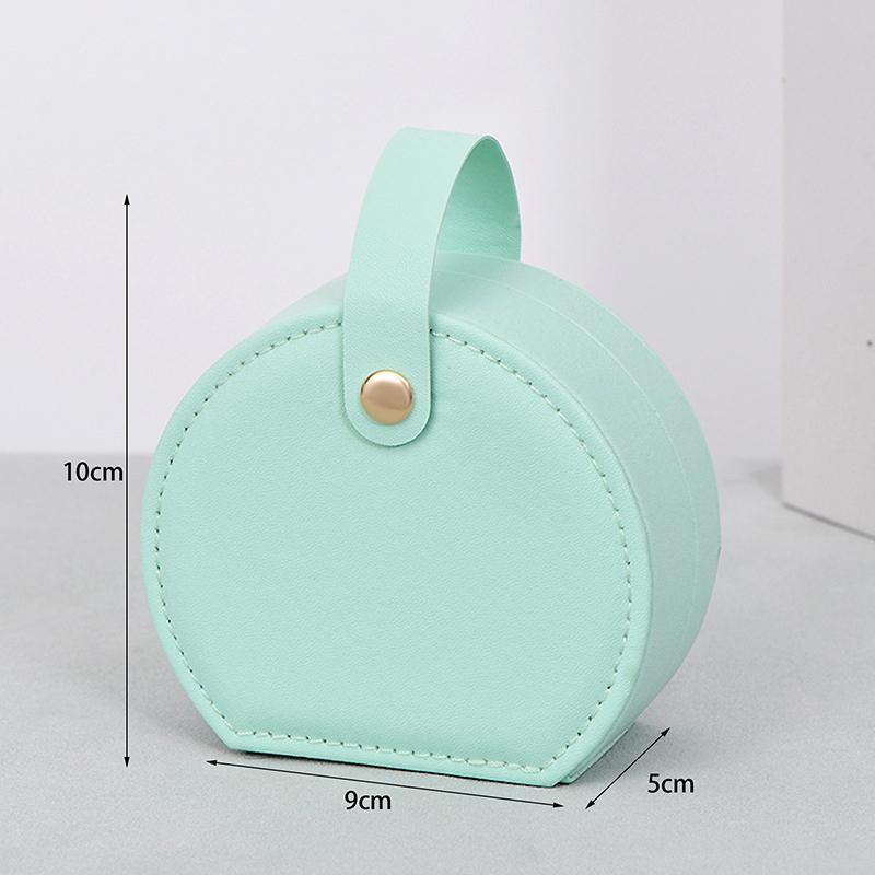 Portable Round Jewelry Box Mini Pu Leather Case For Rings Earrings Necklaces 9