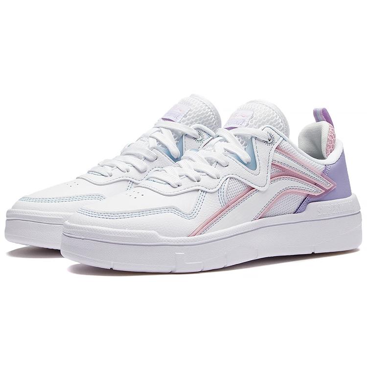 LiNing Lite Slip Resistant, Abrasion Resistant, Lightweight Low Top Skateboard Shoes Women's White Pink Purple AGCS098-2