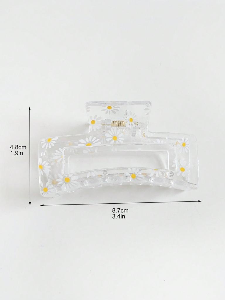 2 Pcs Clear Floral Prints Hair Claw Clips for Women,3.4 Inch Big Hair Pins for Thin Thick Hair,Banana Clips,Strong Hold Jaw Clip