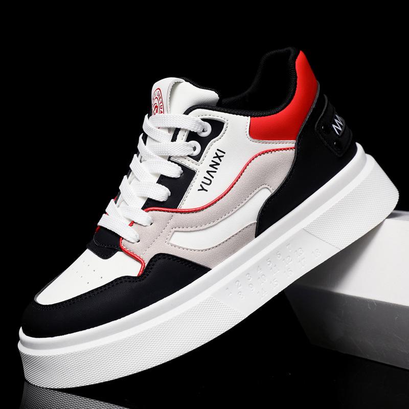 

2024 Autumn Men s Breathable Leather Sneakers: Versatile, Lightweight, Thick-Soled, Height-Enhancing, Color-Matched Casual Sports Shoes Size 42