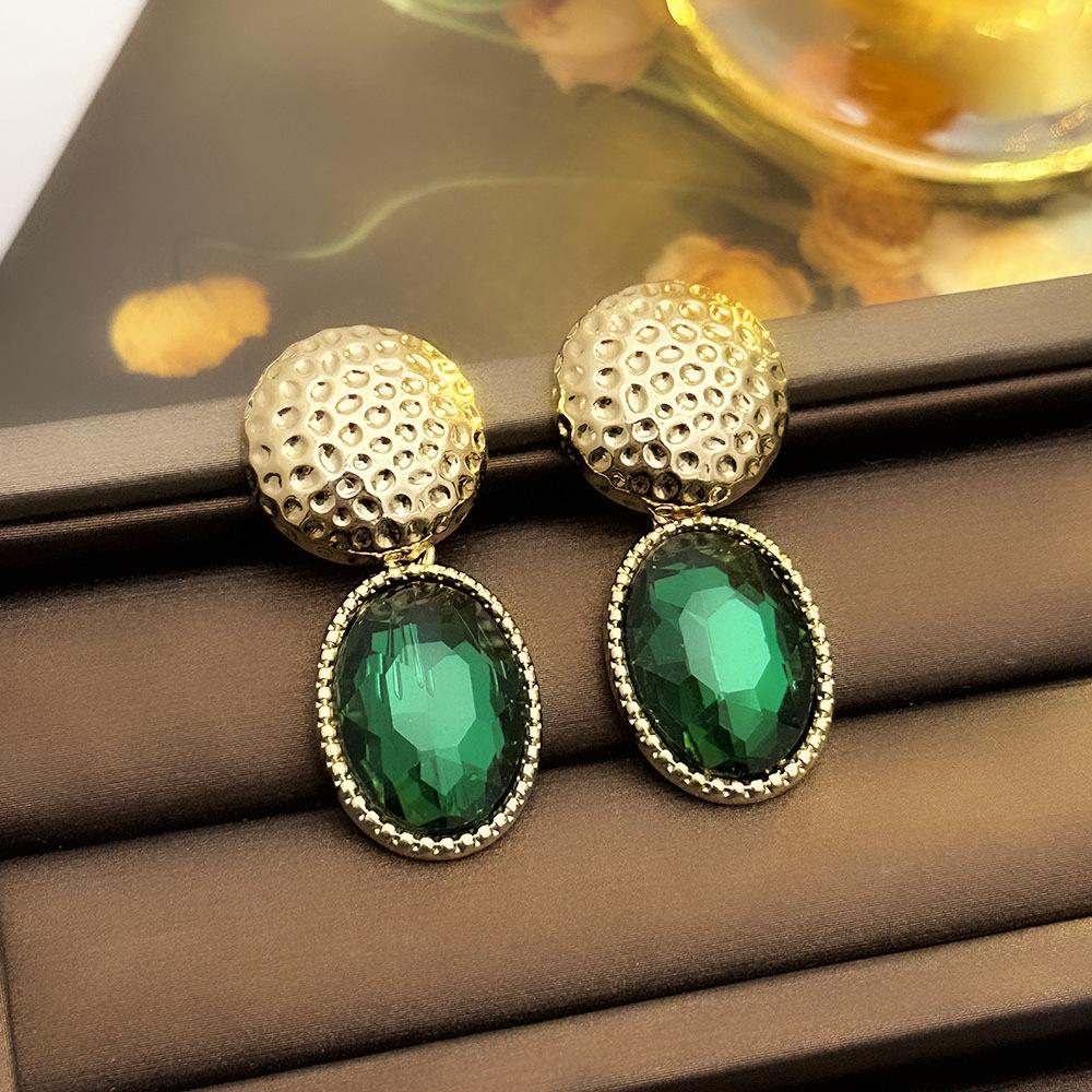 

Винтажные геометрические серьги-пусеты со стразами - Ретро придворный стиль, Нишевый дизайн, Легкая роскошь, Высокий класс