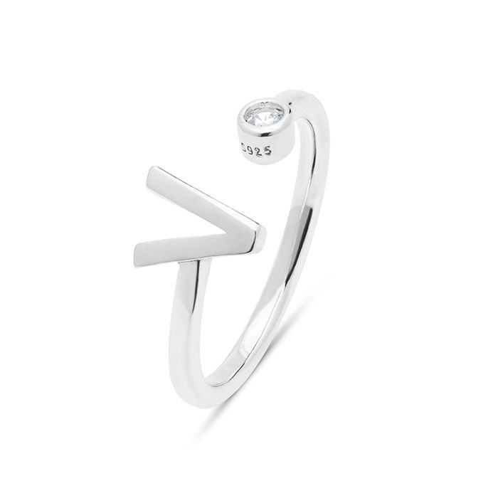 Ring - LUXENTER - Alphabet - Sterling Silver 925 - Brilliant Zirconia - Rhodium-plated Finish