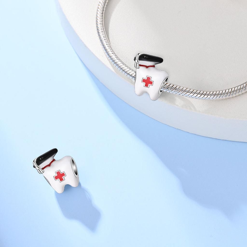 Pingentes Original Cobre Bastão Médico Dentes Brancos Contas Encaixe Pulseira Diy Presente Fino Mulheres Joias Delicadas Acessório