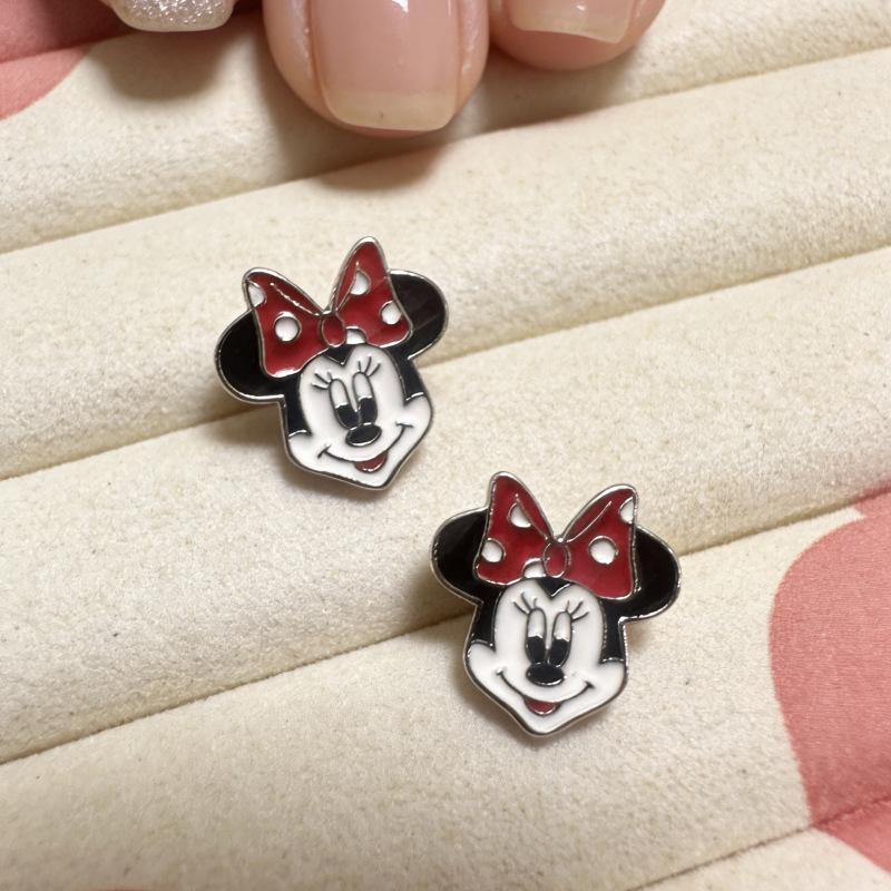 Silver Needle Minnie Heart Drip Earrings - Cute Cartoon Girly Design