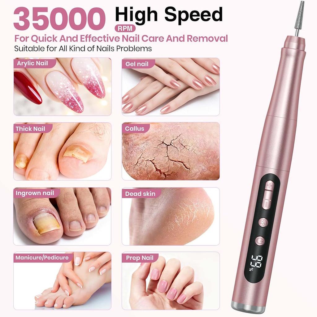 Nail Drill  Portable Electric Nail File for Acrylic Gel Nails, Professional Manicure