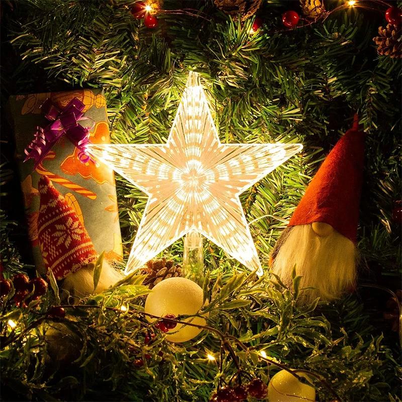 15Cm Colorful Light Glowing Christmas Tree Star Topper Ornament With Led Light For New Year Home Decoration Natal Noel