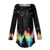 Women's Fashionable Loose-Fit Button-Down Collar Christmas Print Long-Sleeved Top