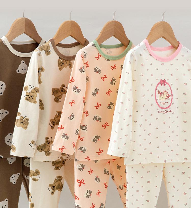 Tagless Kids' Long Johns & Tops Autumn Pajama Set, Class A Cotton, Brushed, for Boys & Girls, Home Wear, Spring/Fall Long Sleeve.
