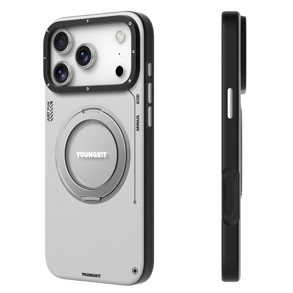 YOUNGKIT For iPhone 17 Pro Max Case Rotating Kickstand Shockproof TPU + PU Leather Phone Back Cover