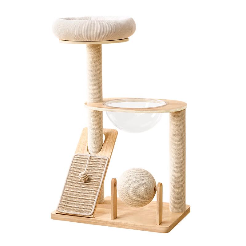 Jingzhou Solid Wood Cat Tree with Integrated Cat Condo and Scratching Post
