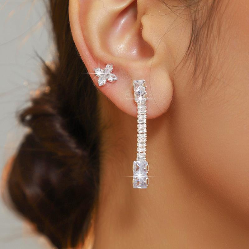 Elegant Cross Asymmetrical Cubic Zirconia Ear Studs серебряный