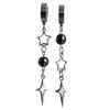 Gothic Punk Silver Color Asymmetrical Black Round Bead Hollowed-out Star Dangle Earrings for Girl Halloween Hip-hop Rock Jewelry