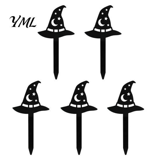 Halloween Gartenstecker 5 Stück Pflanzstecker, Acrylschild für Außenbereich Garten Rasen Hinterhof, Pflanzenornamente Geisterhaus Schwarze Katze Silhouette Kunst