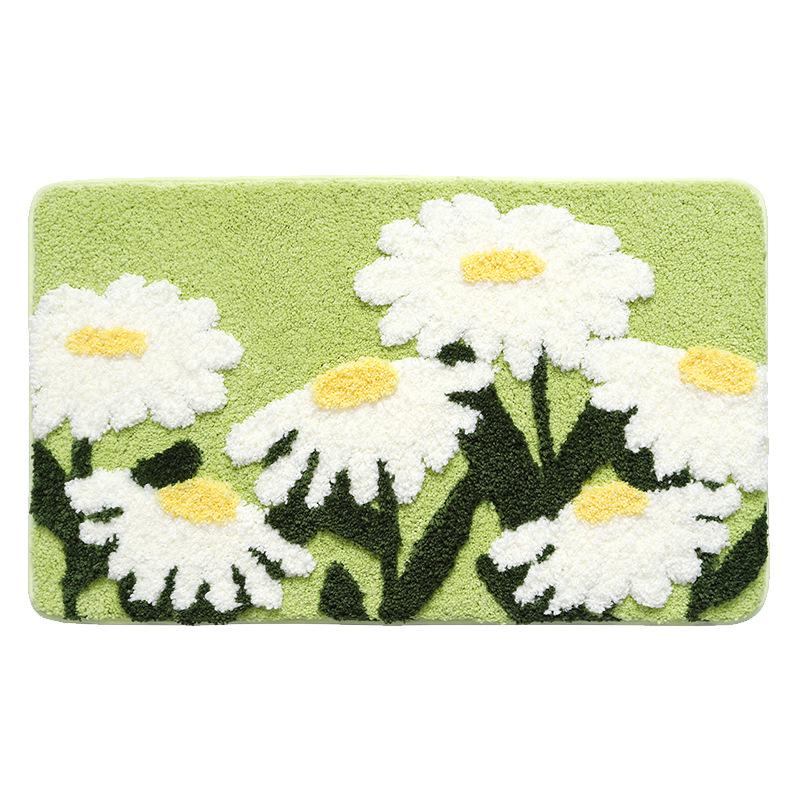 Ultra-Soft Bath Mat with Non-Slip TPR Backing and Quick-dry Design, Thick Flocked Microfiber Flower Bathroom Rug Doormat