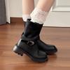Cowhide Version Wasteland Wind Thick-soled Martin Boots Women's Round Head Autumn and Winter New Knight Boots Retro Belt Buckle Locomotive Short Boots