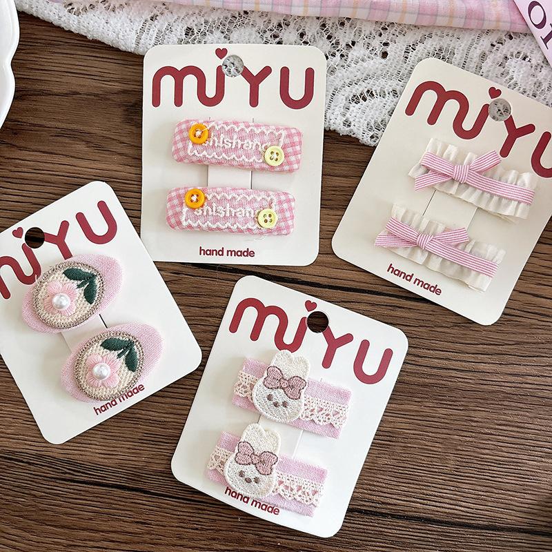 2pcs Pink Hairpins Fabric Lace Butterfly Baby Girls BB Clip Bangs Hairpin Embroidery Cute Children's Hairpin Hair Clips Headwear