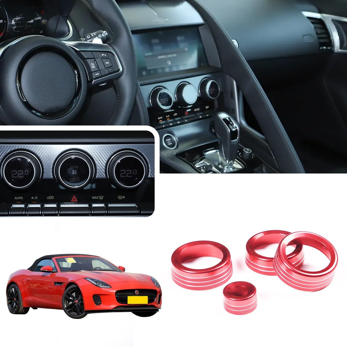 Aluminum Alloy AC Control Knob Ring Switch Volume Cover for Jaguar F-Type 2013-2023 Car Air Conditioner Volume Knob Cover Trim Car Accessories красный
