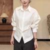 Womens Cotton Wrinkle Detail Relaxed Fit Shirt With Pointed Collar Loose Long Sleeve Top 2026