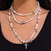 Cross Exaggerated Pearl Neckchain Elegant Women's Clavicle Chain  Jewelry Gift