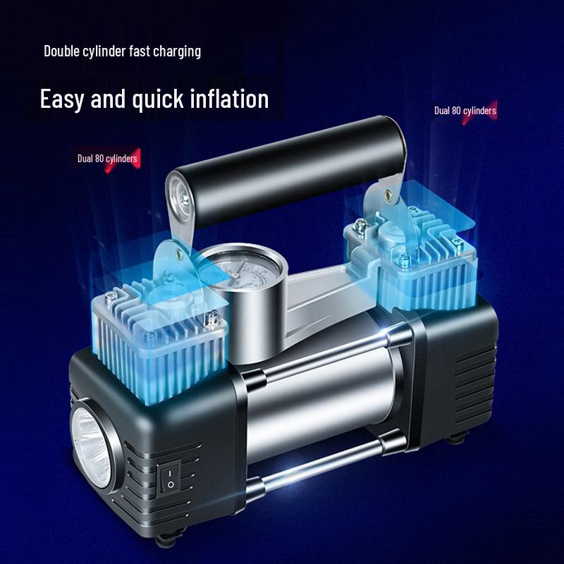 150W Dual Cylinder Car Air Pump - Automatic Stop High-Pressure Inflatable for Tires