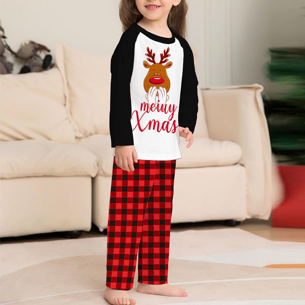 Vánoční sada pro rodiče a děti s kulatým výstřihem a dlouhým rukávem kostkovaná vánoční sada pro domácí oblečení Family Set