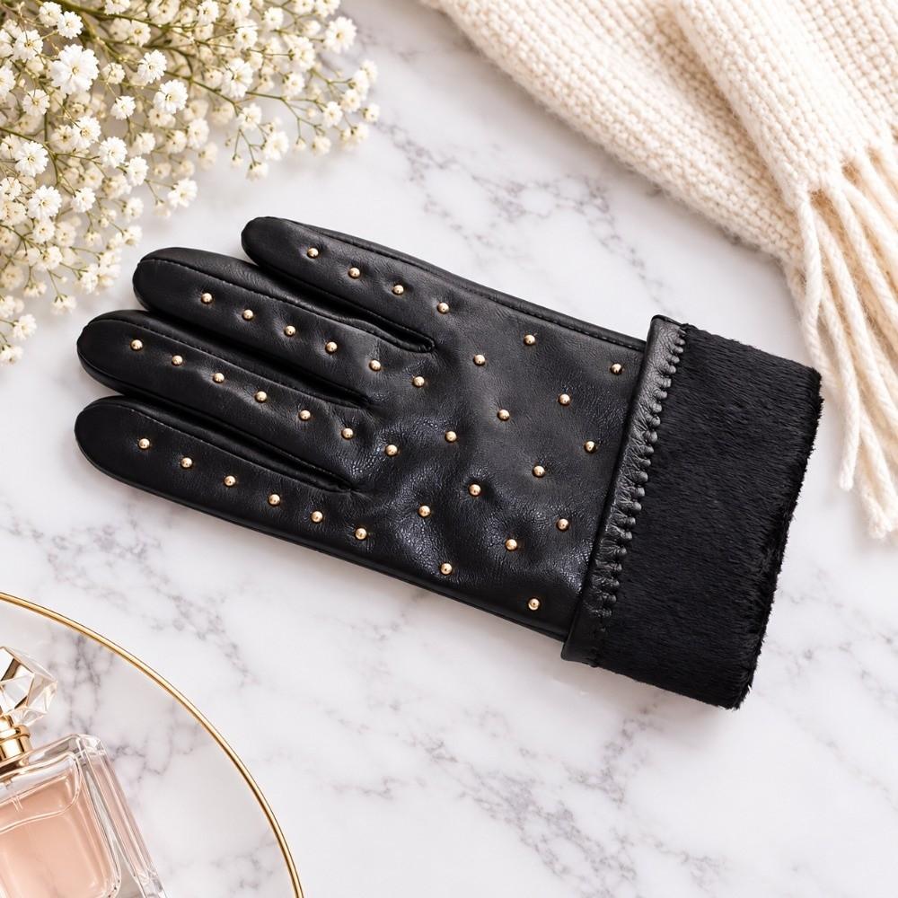 Rivet Beads Decoration Touch Screen Gloves Windproof Winter Women Gloves Outdoor Cycling