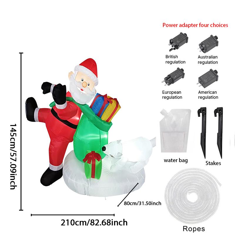 6.89FT Inflatable Santa Claus Gift Sack Dog Toy Xmas Yard Lawn Party Decoration Festive Gift LED Christmas Supplie Home Ornament
