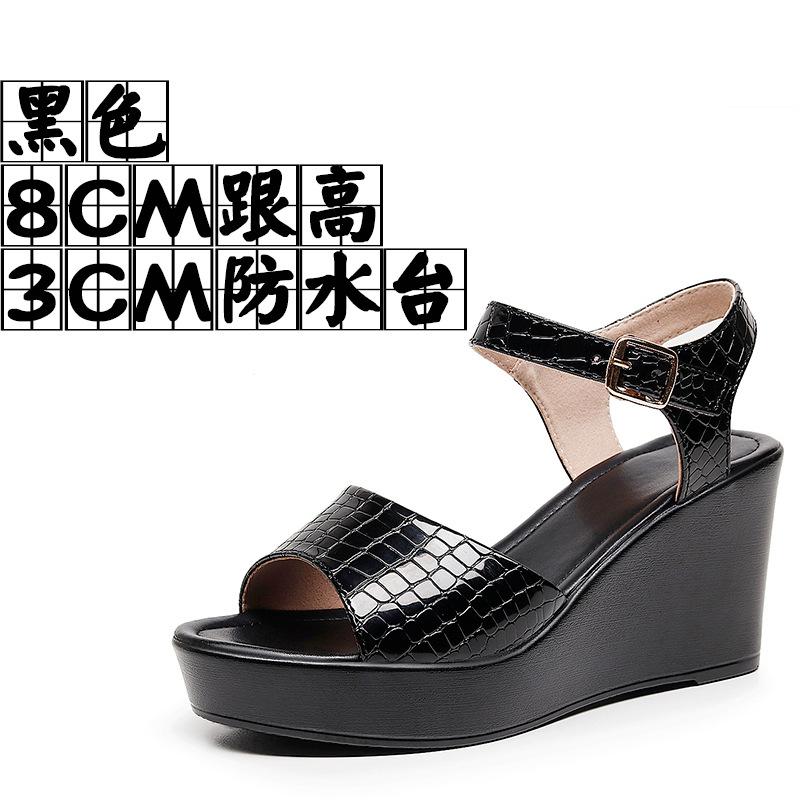 6cm 8cm 10cm Small Size 33-43 Comfortable Thick Platform Wedges Sandals 2025 Summer High Heels Shoes Bright Leather for Office