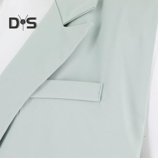 2 Pcs/Set Women Coat Pants Set Lapel Single Button Mid Length Cardigan Sleeveless Jacket Wide Leg High Waist Straight Trousers Lady Formal Commute