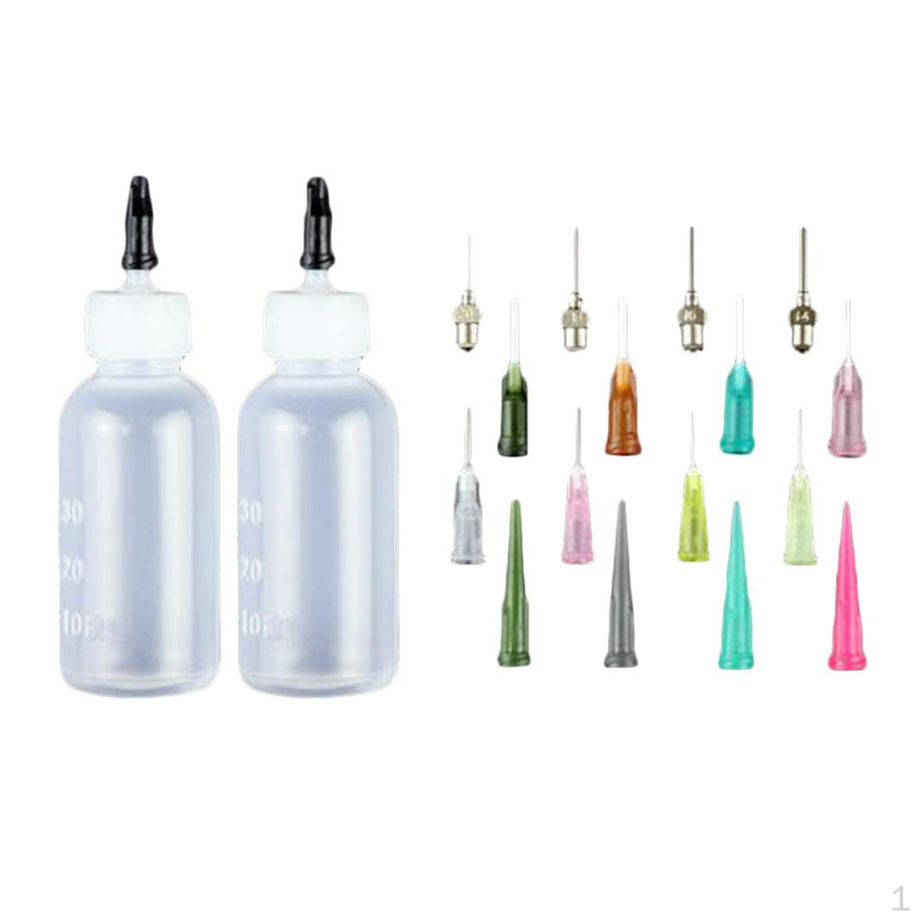 2pcs 30ml Glue Oil Bottles W/ 16pcs Precision