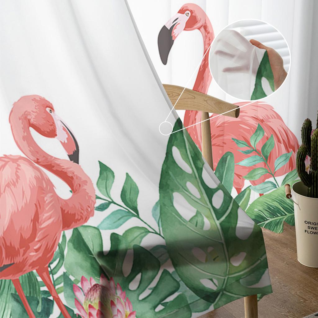 Tropische Pflanze Flamingo Palmenblatt Fenster Vorhänge Für Wohnzimmer Schlafzimmer Küche Chiffon Transparent Fensterdekoration