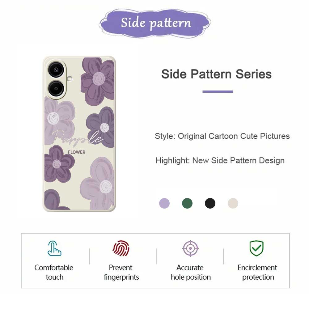 For Samsung Galaxy A07 4G Case Purple Flower Pattern Printing Straight Edge TPU Phone Back Cover