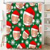 Festive Christmas Bath Curtain with Santa Claus PatternWaterproof Fabric for Bathtub Decor Green Snowflakes White Flowers Print