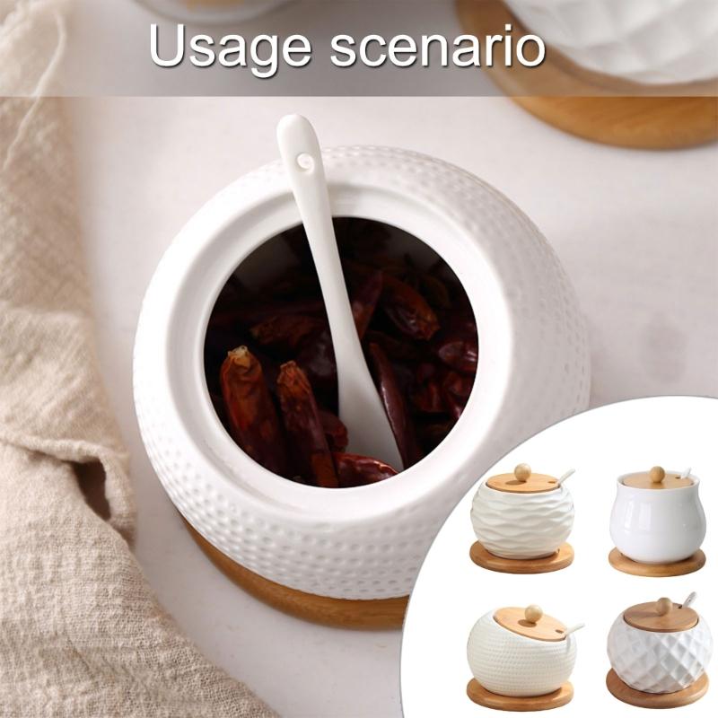 Sturdy Ceramic Condiment Canisters Stylish Ceramic Seasoning Jars with Bamboo Lids for Barbecue Parties and Camping