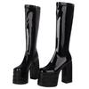 Schwarze Kniehohe Stiefel Damen Plateau Sexy Gothic Punk Absätze Damen Winter Oberschenkelhohe Stiefel Fetisch Partyschuhe Damen Große Größe