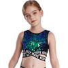 Mädchen Glitzernde Pailletten Crop Top Ärmellos Rundhalsausschnitt Überkreuzte Taille Hip Hop Dance Performance Wear