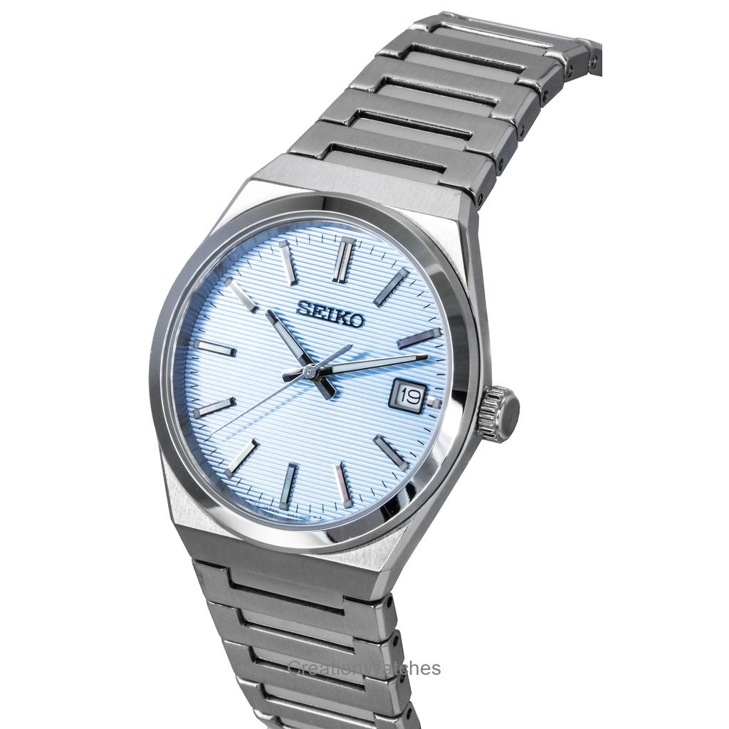 Seiko Ceas de bărbați clasic din oțel inoxidabil cu cadran albastru deschis, cuarț SUR599P1 100M