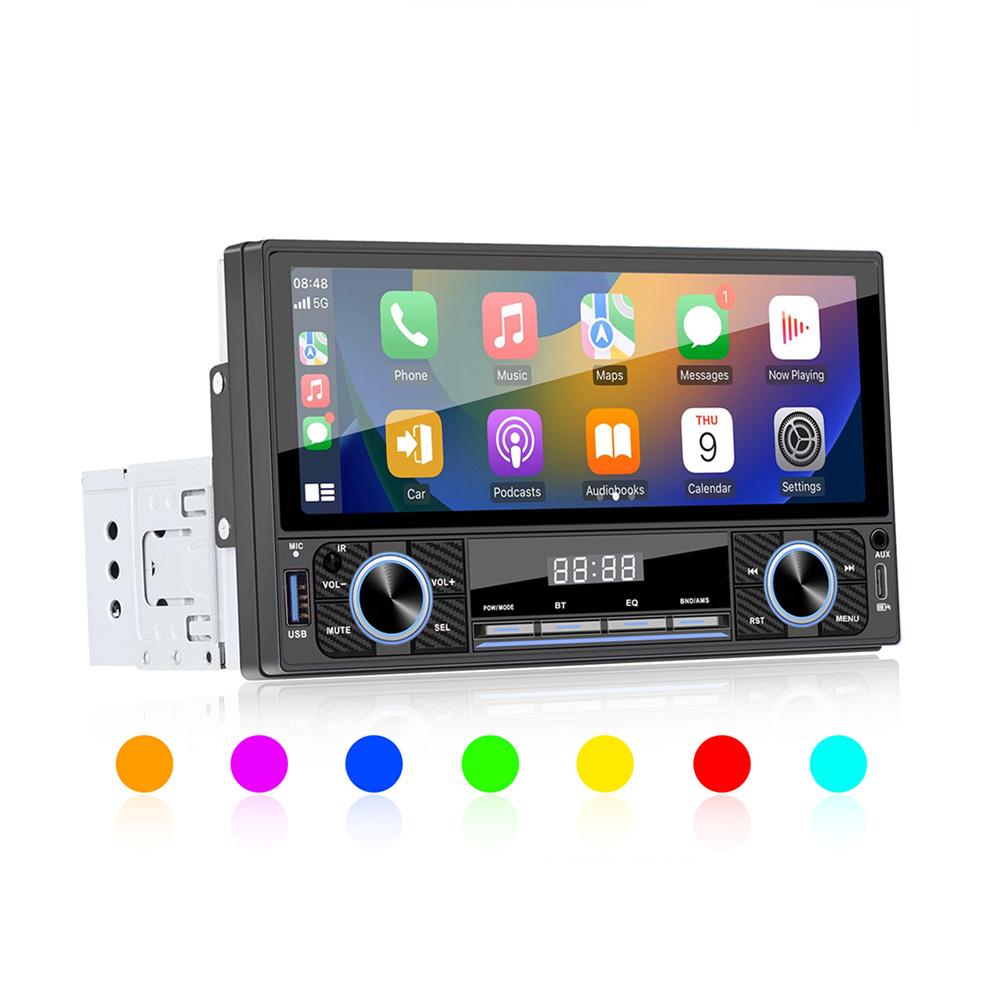 

6,9-дюймовый 1Din автомобильный MP5 стереоплеер с 2 ручками, поддержкой Mirror Link, быстрой зарядки, сенсорного экрана BT FM Carplay с микрофоном 1 PCS